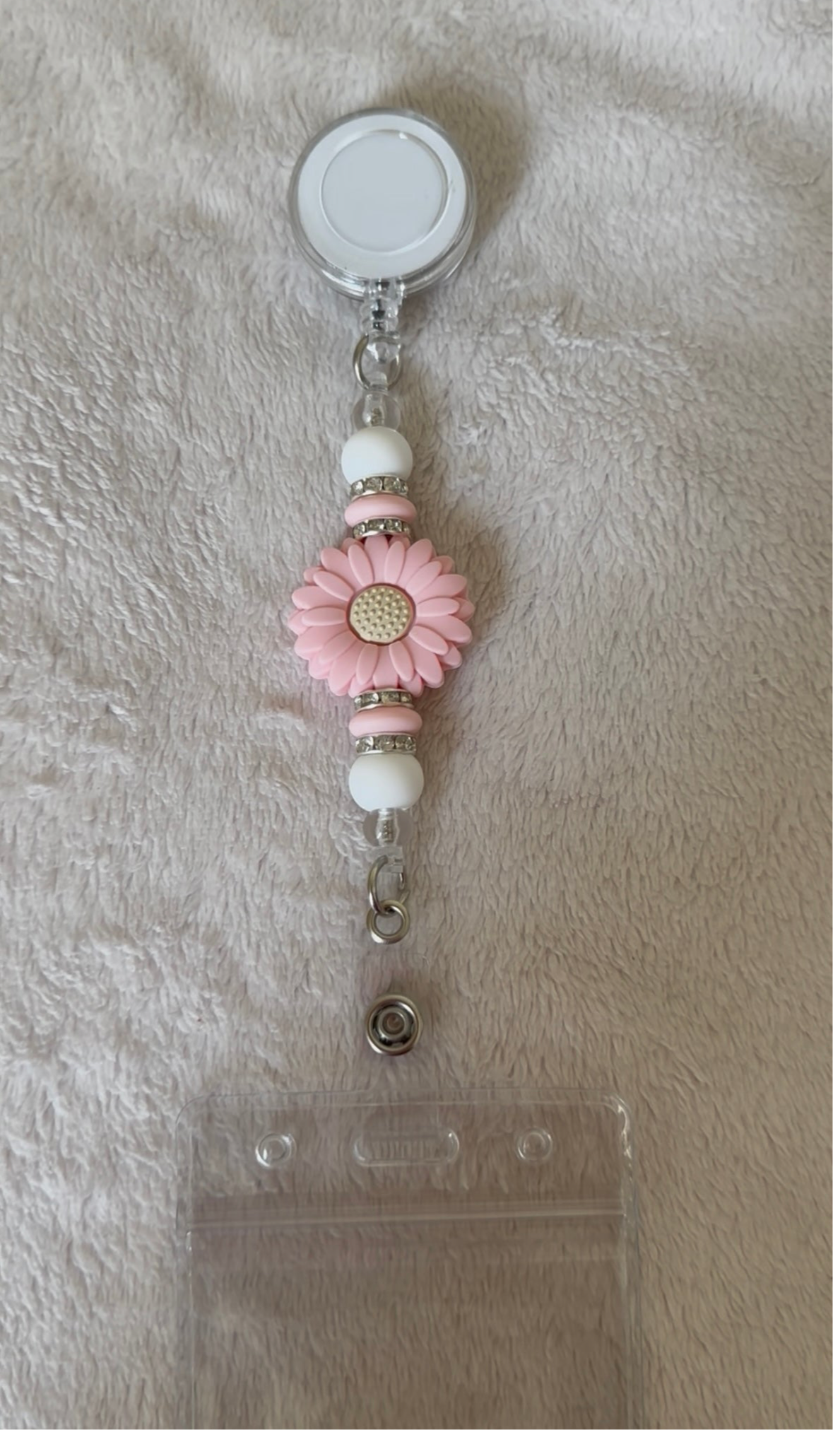 Pink flower retractable ID holder