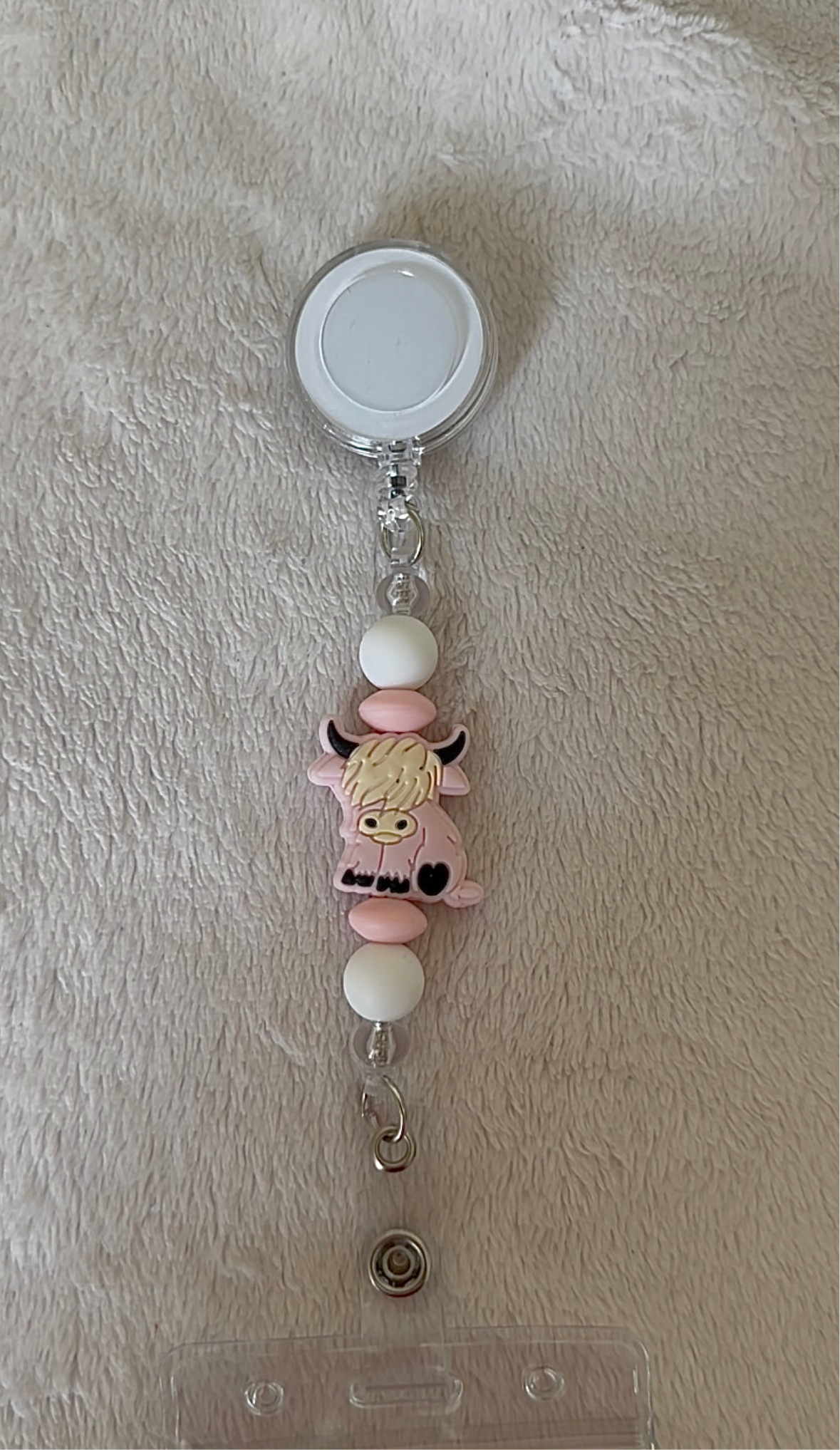 Pink cow retractable ID holder