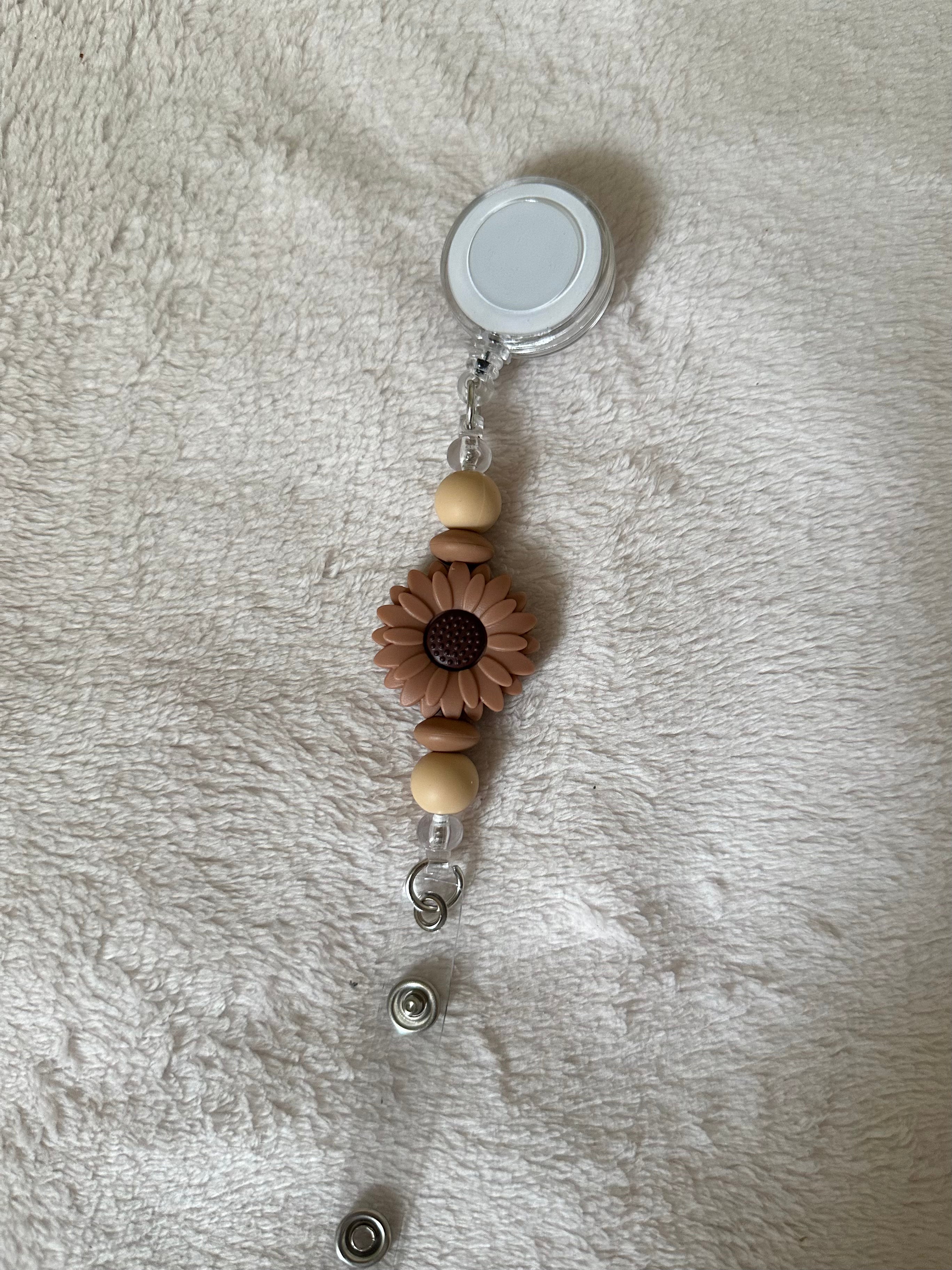 Brown floral retractable ID holder