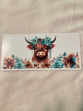 Blue floral highland cow