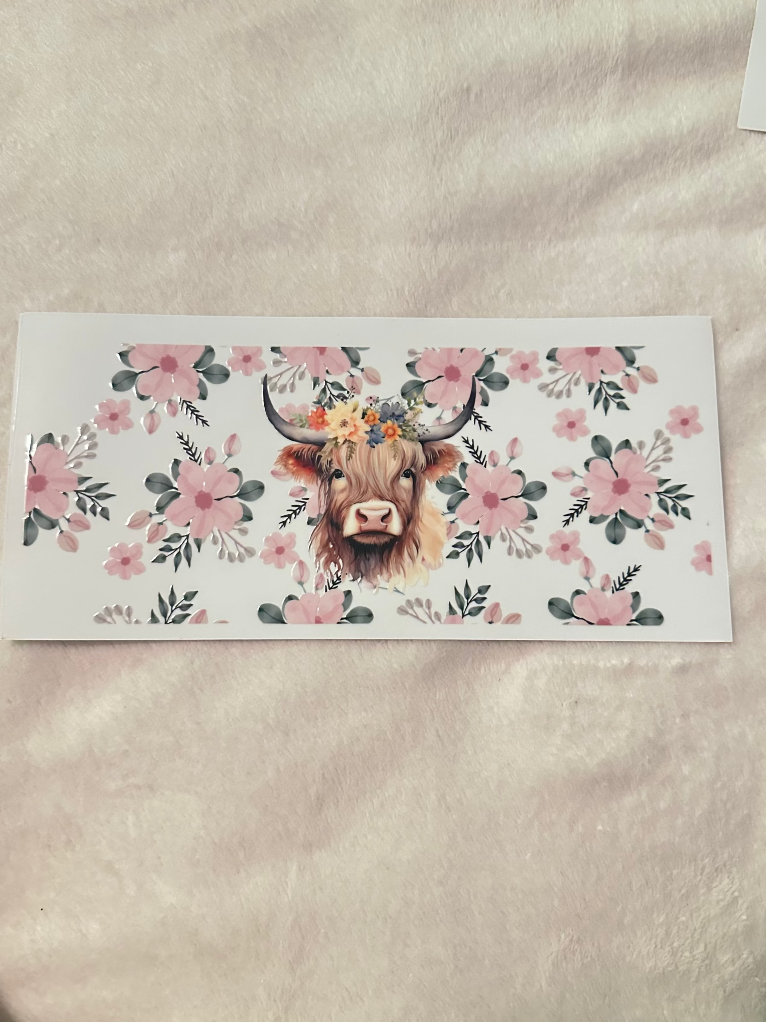 Pink floral highland cow decal