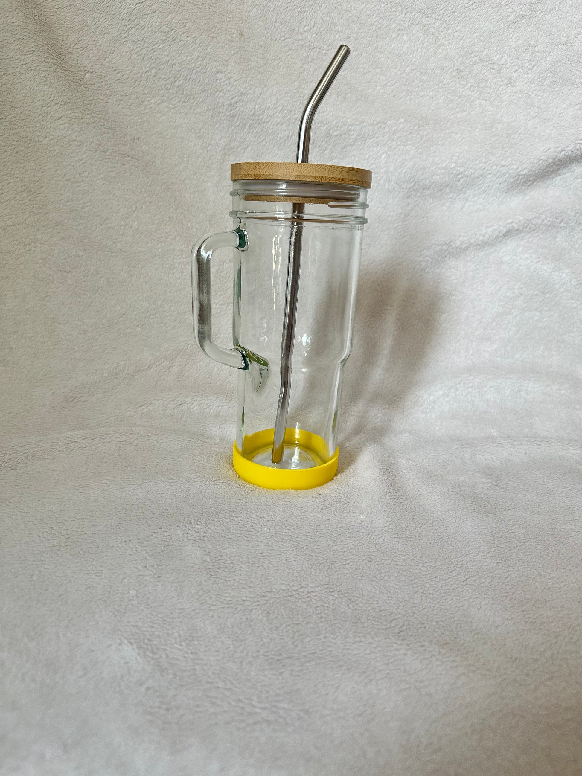 24oz glass tumbler- yellow silicone cover